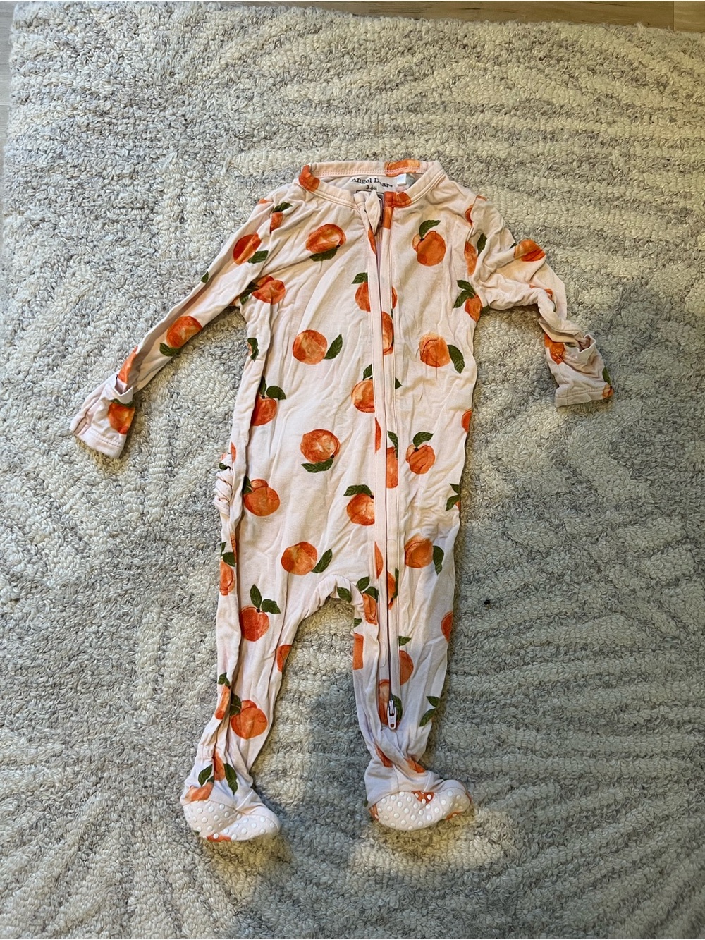 Angel Dear Peach-Print Footed One-Piece in Peach and Green
